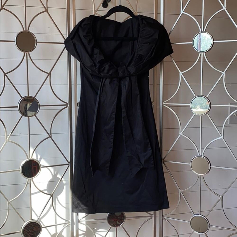 Shabby Apple Size S Solid Black Portrait Collar Polished Cotton Dress